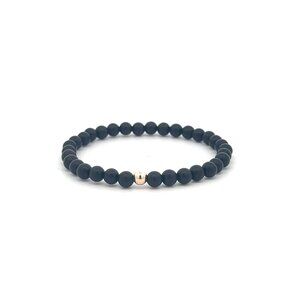 Gemstones Onyx 4mm Stretchable Bracelet 14k Gold Bead Charm